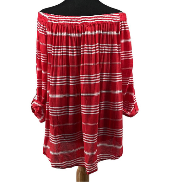 Revolve faithful the brand off the shoulder striped shirt roll up sleeve sz lg - Picture 2 of 14